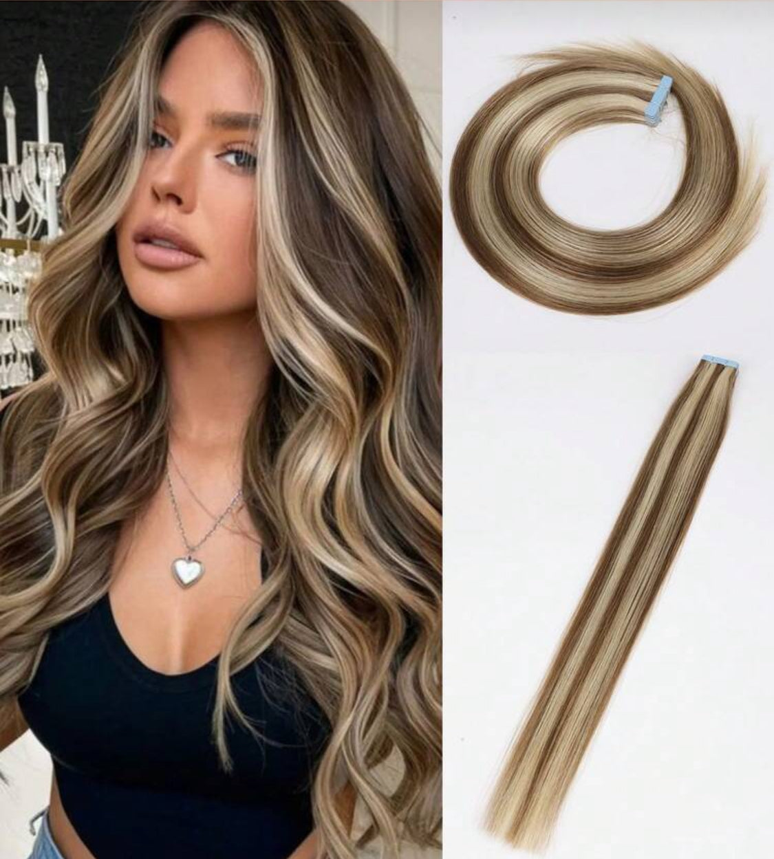 Unsichtbares Tape in Remy Echthaar Extensions Echthaar Schwarz 20 Stück/Packung aus natürlichem Echthaar