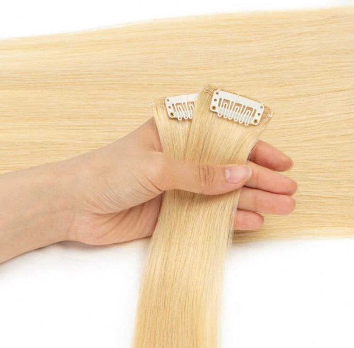 Blonde Premium quality  Straight, 100% Human Hair Clip-In Extensions , , 7-Piece Set, 120gr