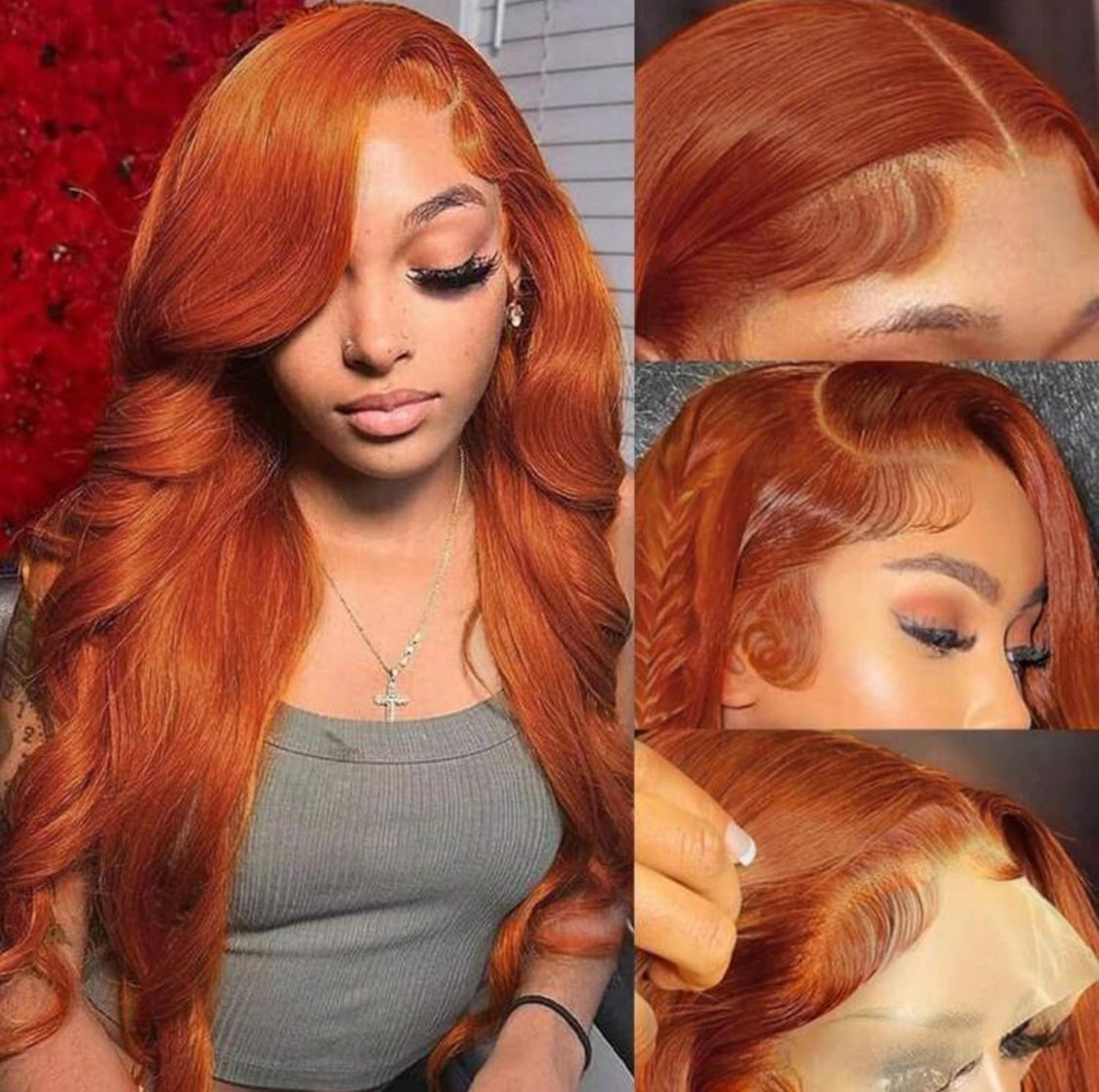 Ginger Blended Hair Pre Plucked Body Wave 13x4 HD Lace Frontal Wigs 200% Density Lace Front Wigs Blended Human Blended Hair With Fiber 24 Inch