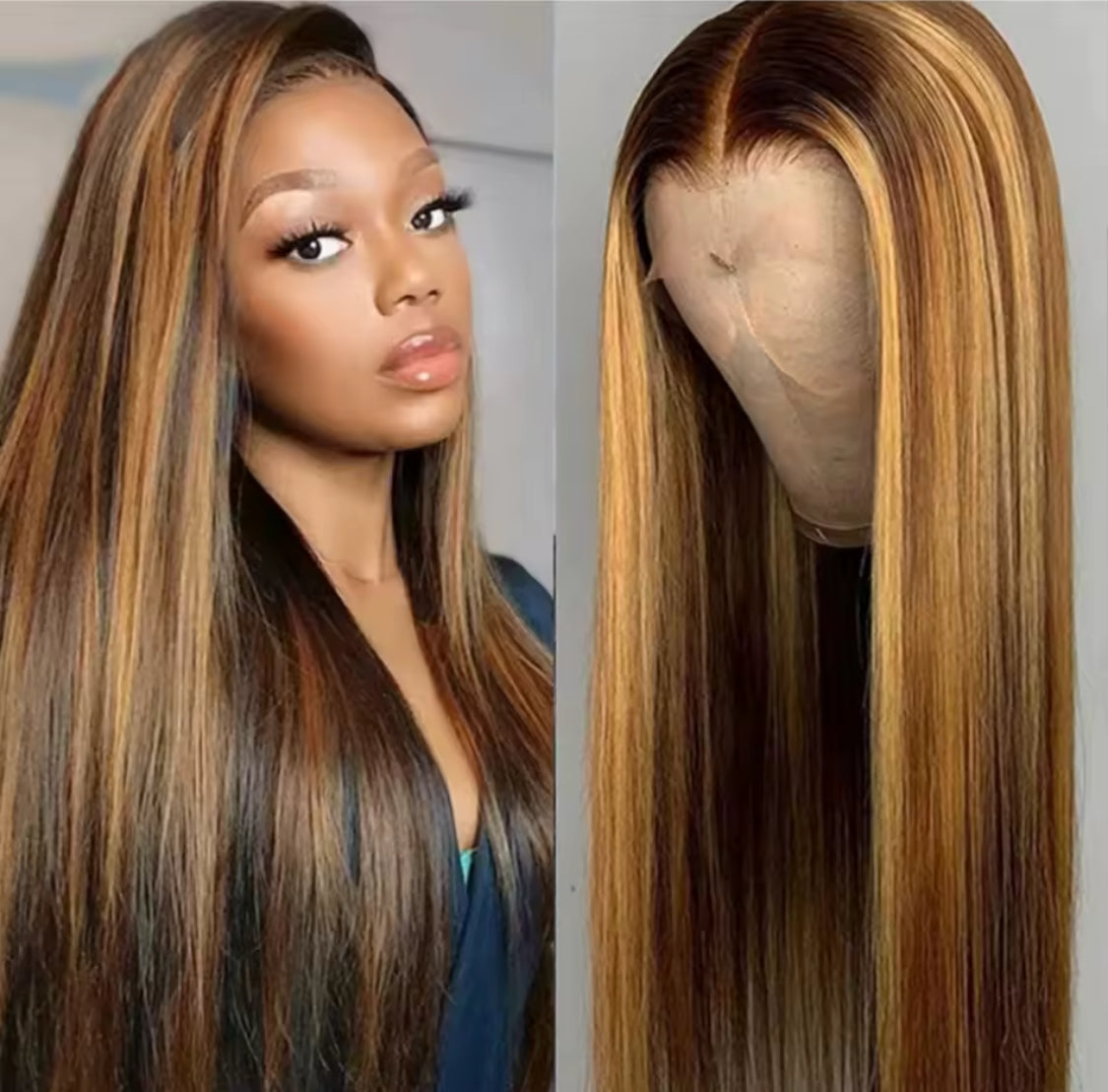 Highlight-Perücke, 100 % Echthaar, Lace-Front-Perücke, glatt, blond, Ombre-gefärbt, brasilianisches 13 x 6 Lace-Frontal-Perücke, vorgezupft