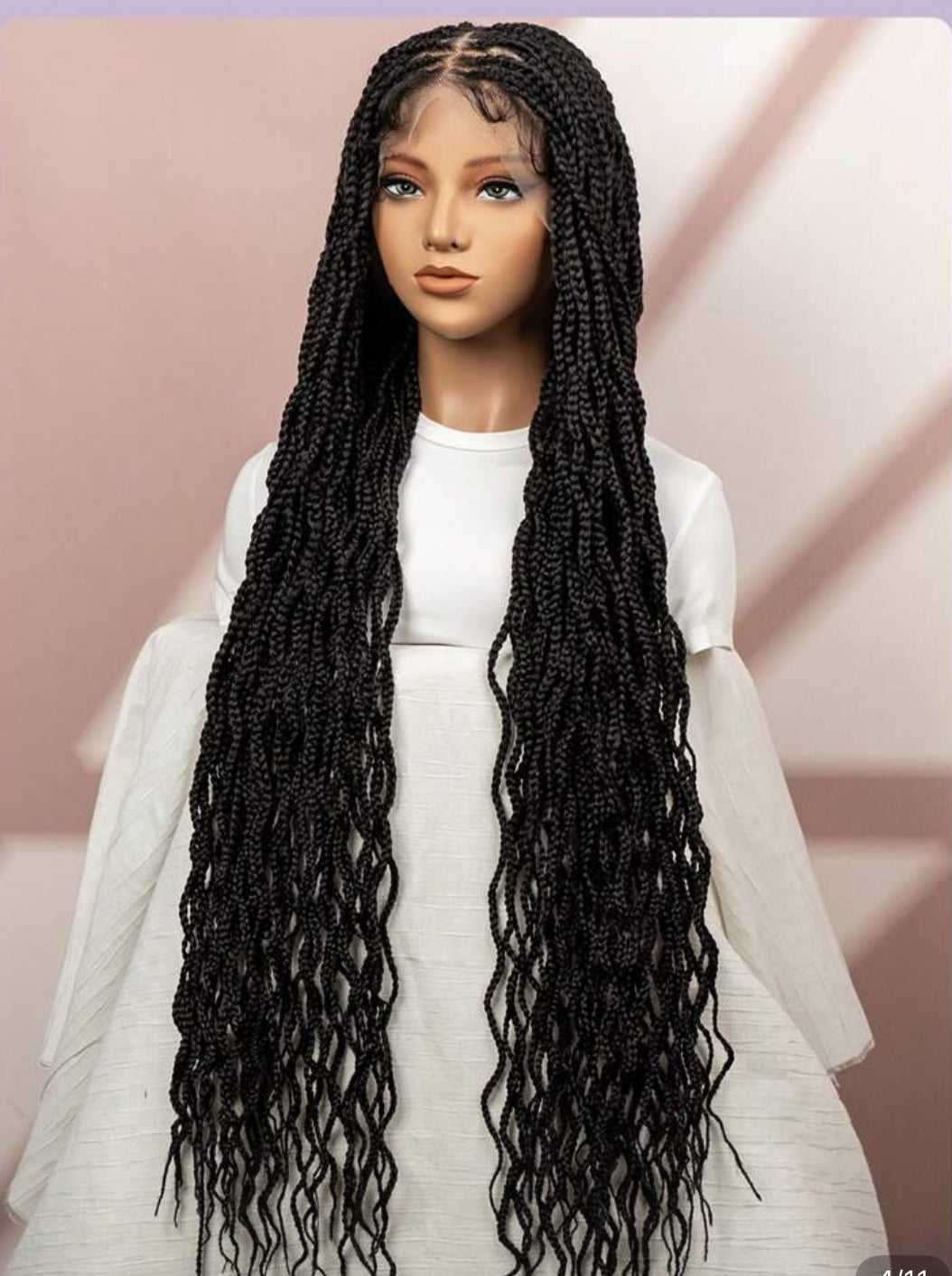 Premium Synthetic Handmade Lace Box Braids Short Three-Strand Twist Wig ,Bohemian Goddess River Box Braid Wig.