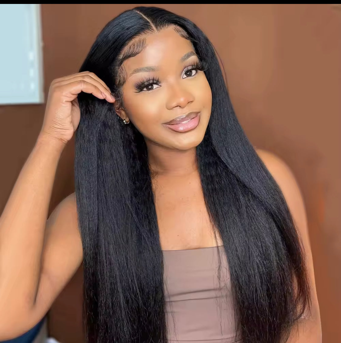 Kinky Straight Peruvian  Full Lace Wig Human Hair Preplucked Yaki Straight Wig Human Hair 13x6 Hd Lace Frontal Wig