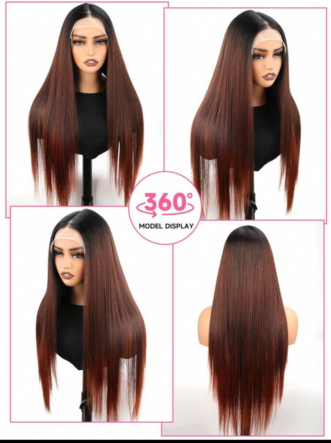 Ombre Red Premium Synthetic T-Part Lace Wig Pre-Plucked Long Straight Wig For Straight Hair Wigs 30inch Ready To Wear Wigs