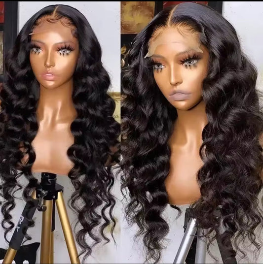 Glueless lace frontal Wig Human Hair Ready to Wear Loose Deep Wave Pre Cut Lace Closure Wig , 180Density