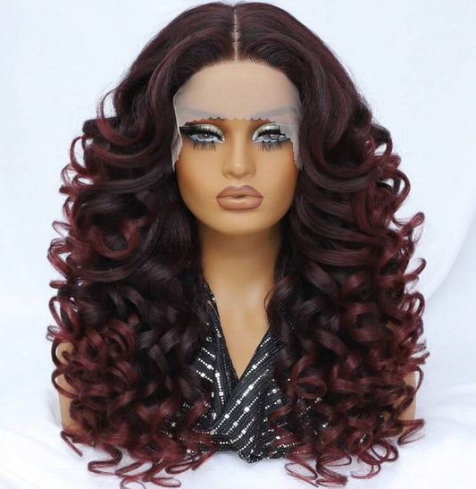 24 Inch HD  Heat Resistant Fiber Lace Front Wigs Curly  T-Part Synthetic Hair Glueless Lace Wigs 180% Density