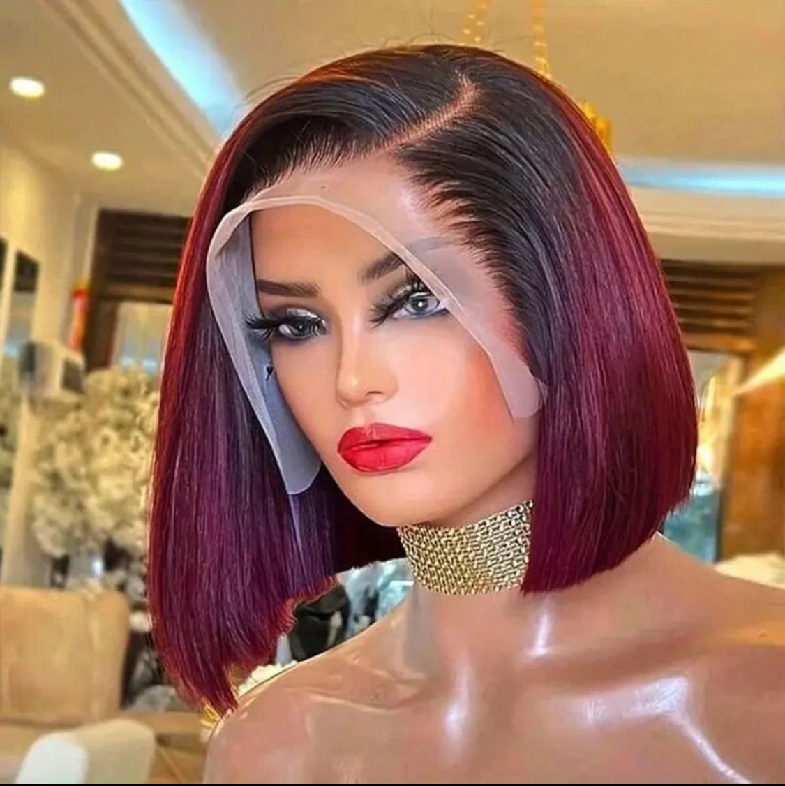 Transpaent Lace Frontal Wig OT99J Burgundy Bob Wig Human HaIr Wigs 13x4 Lace Straight Burgundy Human Hair Pre Plucked 150% Density