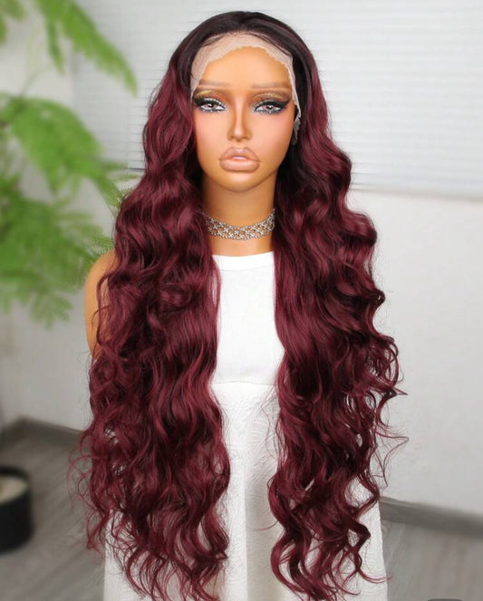 Heat Resistant  Synthetic Lace  Front Wig 13*4 Long Wave Hair 30 Inch Red Color High Quality wig