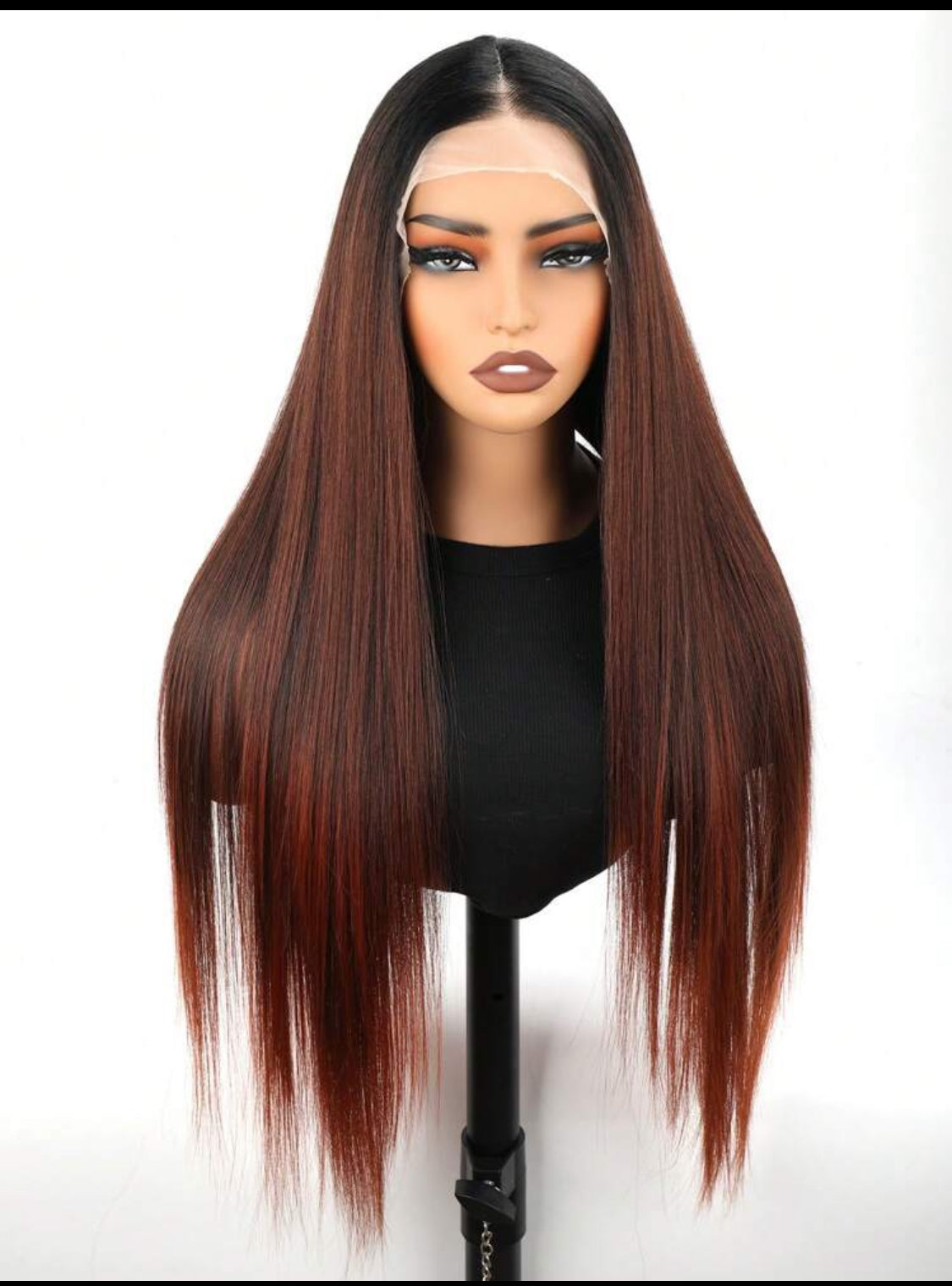 Ombre Red Premium Synthetic T-Part Lace Wig Pre-Plucked Long Straight Wig For Straight Hair Wigs 30inch Ready To Wear Wigs