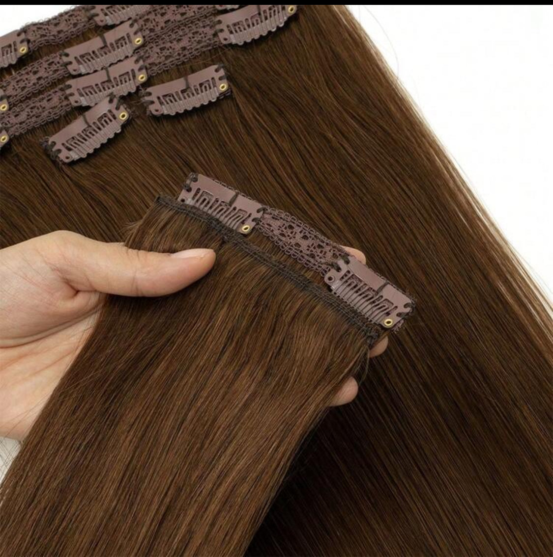 Chocolate Silky 100% Human Hair Clip-In Extensions – Silky Straight, Natural Black, 7-Piece Set, 120gr