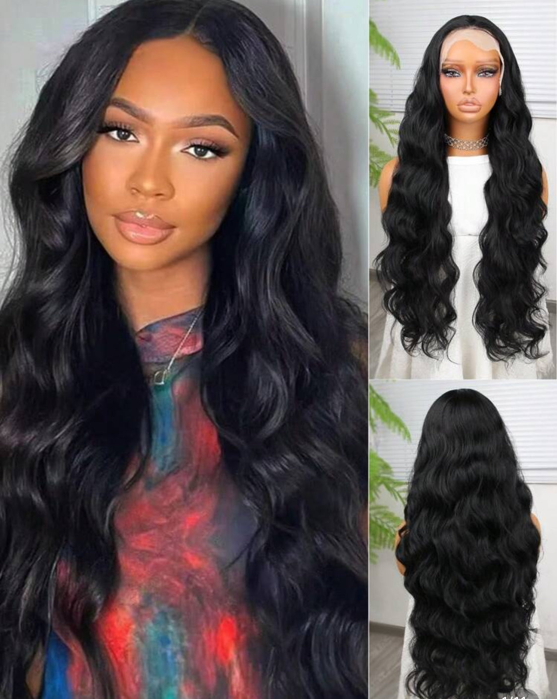 Premium Synthetic Heat Resistant Front Lace Wig 13*4 Long Wave Hair 30 Inch Black Natural Looking High Quality