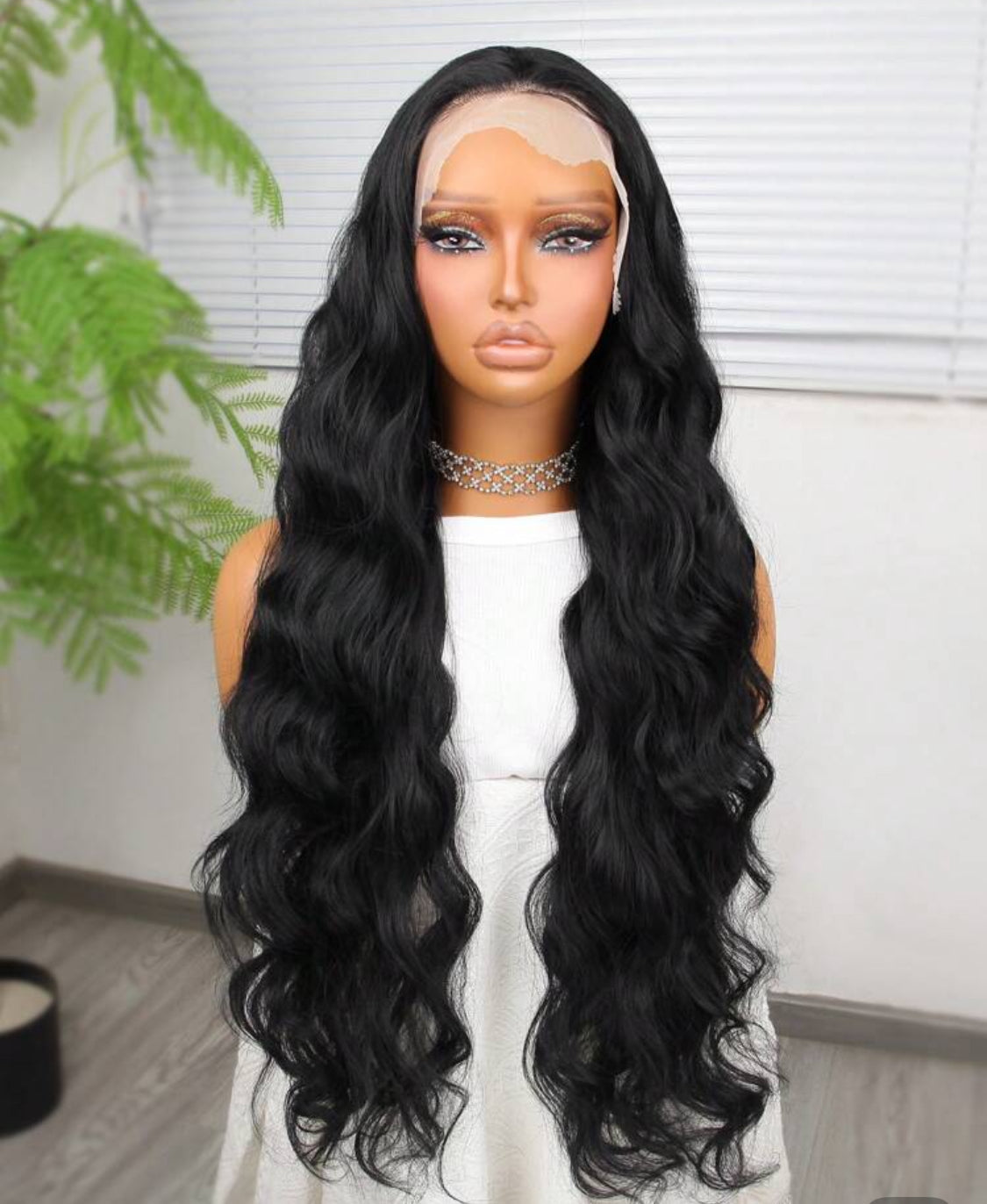 Premium Synthetic Heat Resistant Front Lace Wig 13*4 Long Wave Hair 30 Inch Black Natural Looking High Quality