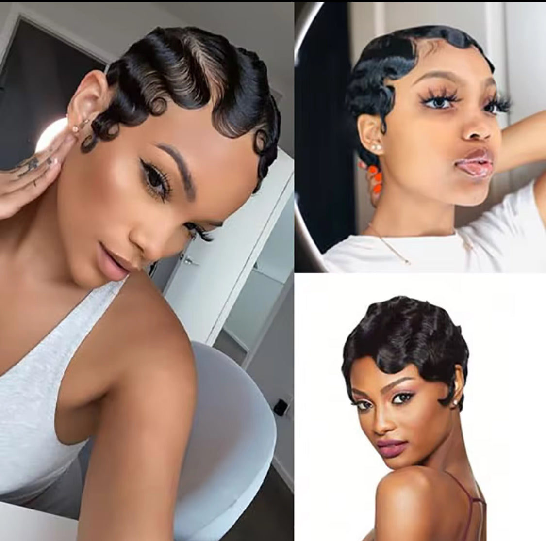 4 Zoll Kurze Fingerwelle Perücke Echthaar Perücke Kurze Ozeanwelle Perücke Pixie Cut Perücken Natürliche Farbe