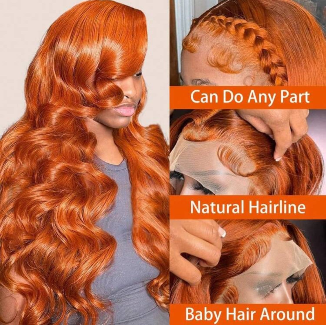 Ginger Blended Hair Pre Plucked Body Wave 13x4 HD Lace Frontal Wigs 200% Density Lace Front Wigs Blended Human Blended Hair With Fiber 24 Inch
