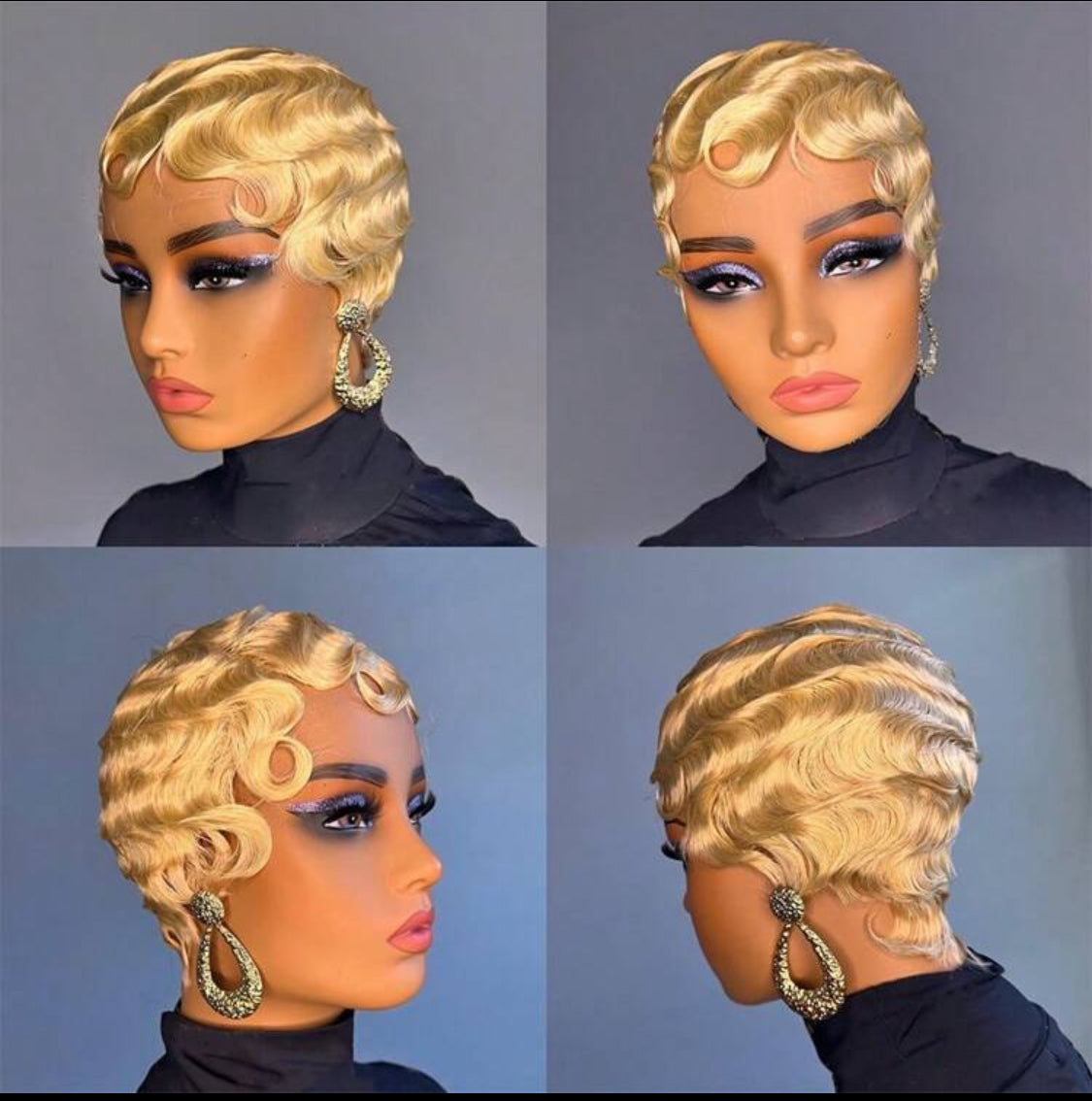 4 Zoll blonde kurze Fingerwelle Perücke Echthaar Perücke kurze Ozeanwelle Perücke Pixie Cut Perücken natürliche Farbe