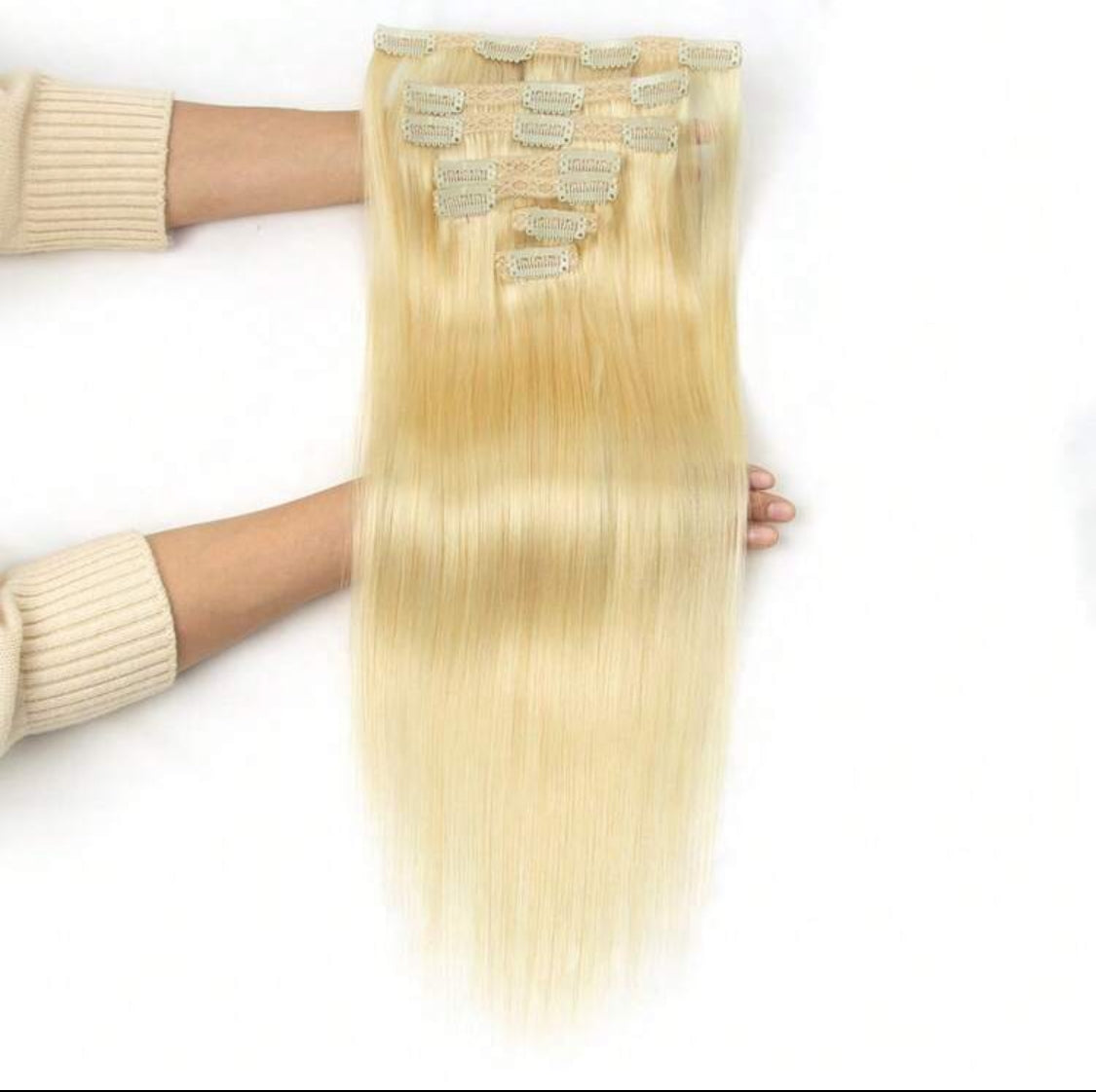 Blonde Premium quality  Straight, 100% Human Hair Clip-In Extensions , , 7-Piece Set, 120gr