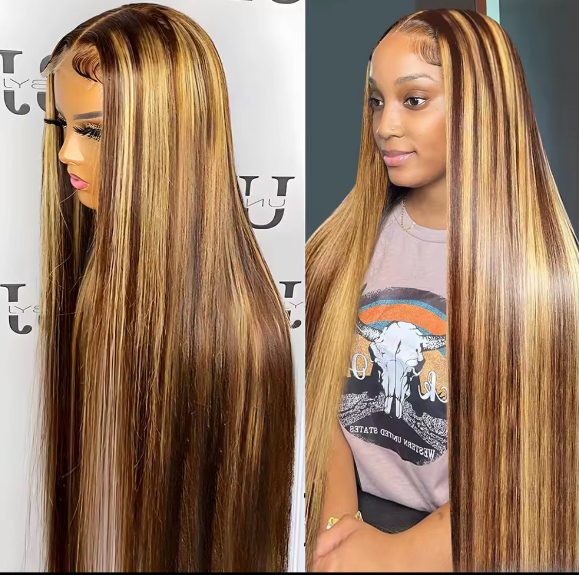 Highlight-Perücke, 100 % Echthaar, Lace-Front-Perücke, glatt, blond, Ombre-gefärbt, brasilianisches 13 x 6 Lace-Frontal-Perücke, vorgezupft