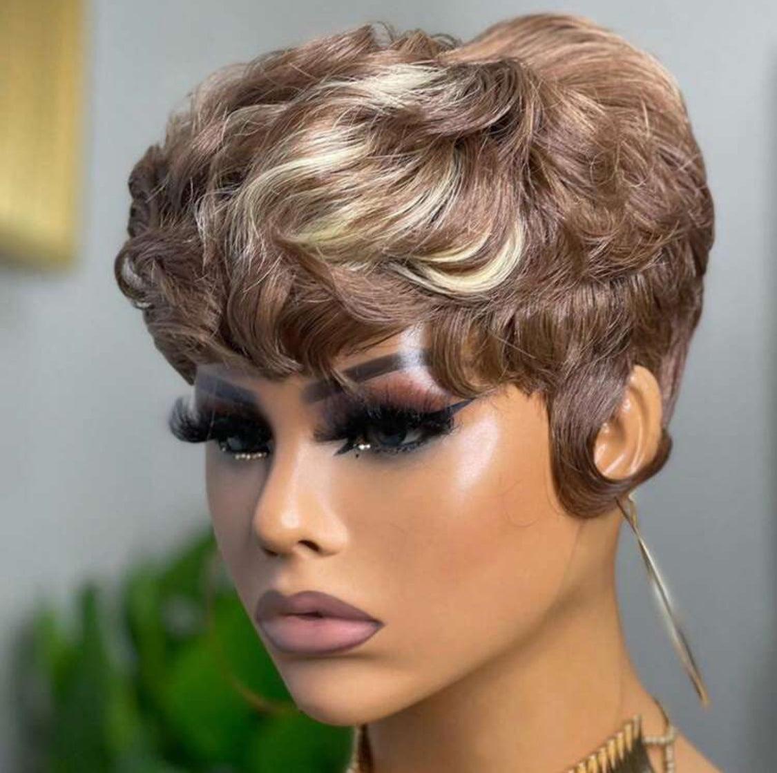 Brown Pixie Cut Human hair wig short trend Wave Wig 6inches pixie cut