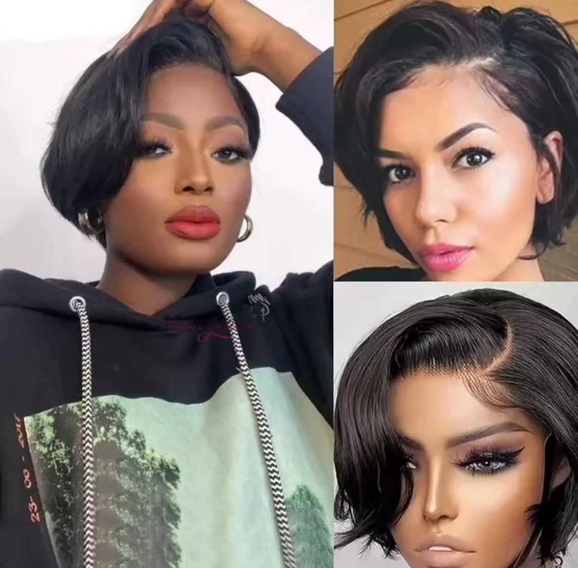 13x4 Short Pixie Cut Lace Front Wig black short Pixie Cut Transparent Frontal Wig Layered Straight