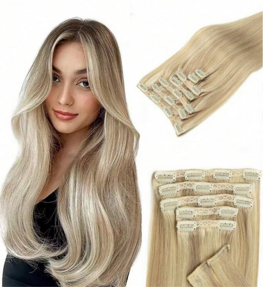 Silky Straight, 100% Human Hair Clip-In Extensions , , 7-Piece Set, 120gr