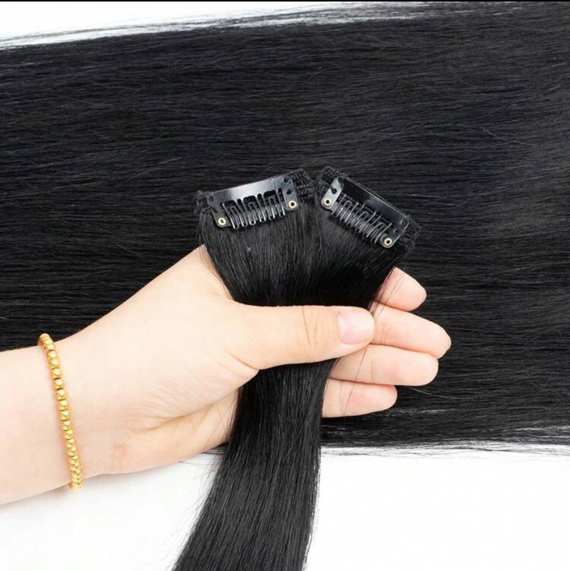 100% Human Hair Clip-In Extensions – Silky Straight, Natural Black, 7-Piece Set, 120gr