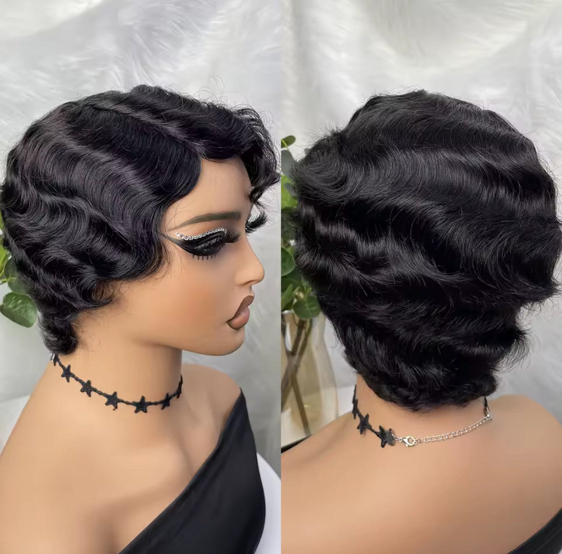 Short Human Hair Wig Pixie Cut Human Hair Finger Wave Wig 6inches pixie cut