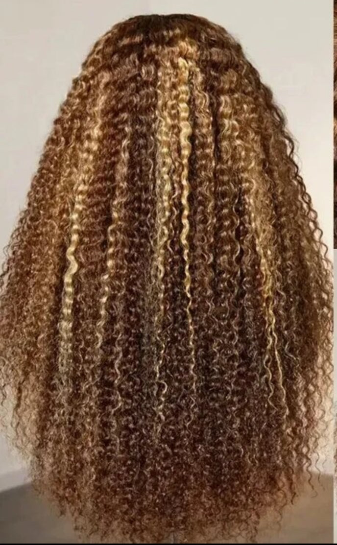 Deep Curly 7x5 Glueless Highlight  Human Hair  wig P4/27 Color Pre-Plucked HD Lace Closure Wig With Baby Hair Wear And Go Glueless Curly Wig  Real Brazilian Remy Hair 180% Density