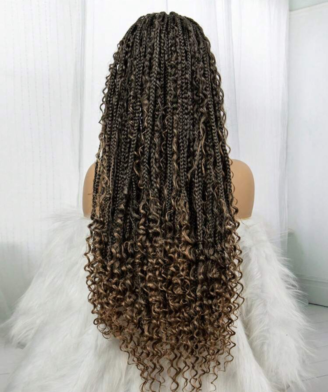 Boho Lace Braided Wig, Wavy Crochet Braids Wig With Baby Hair, Handmade No-Knot Braids