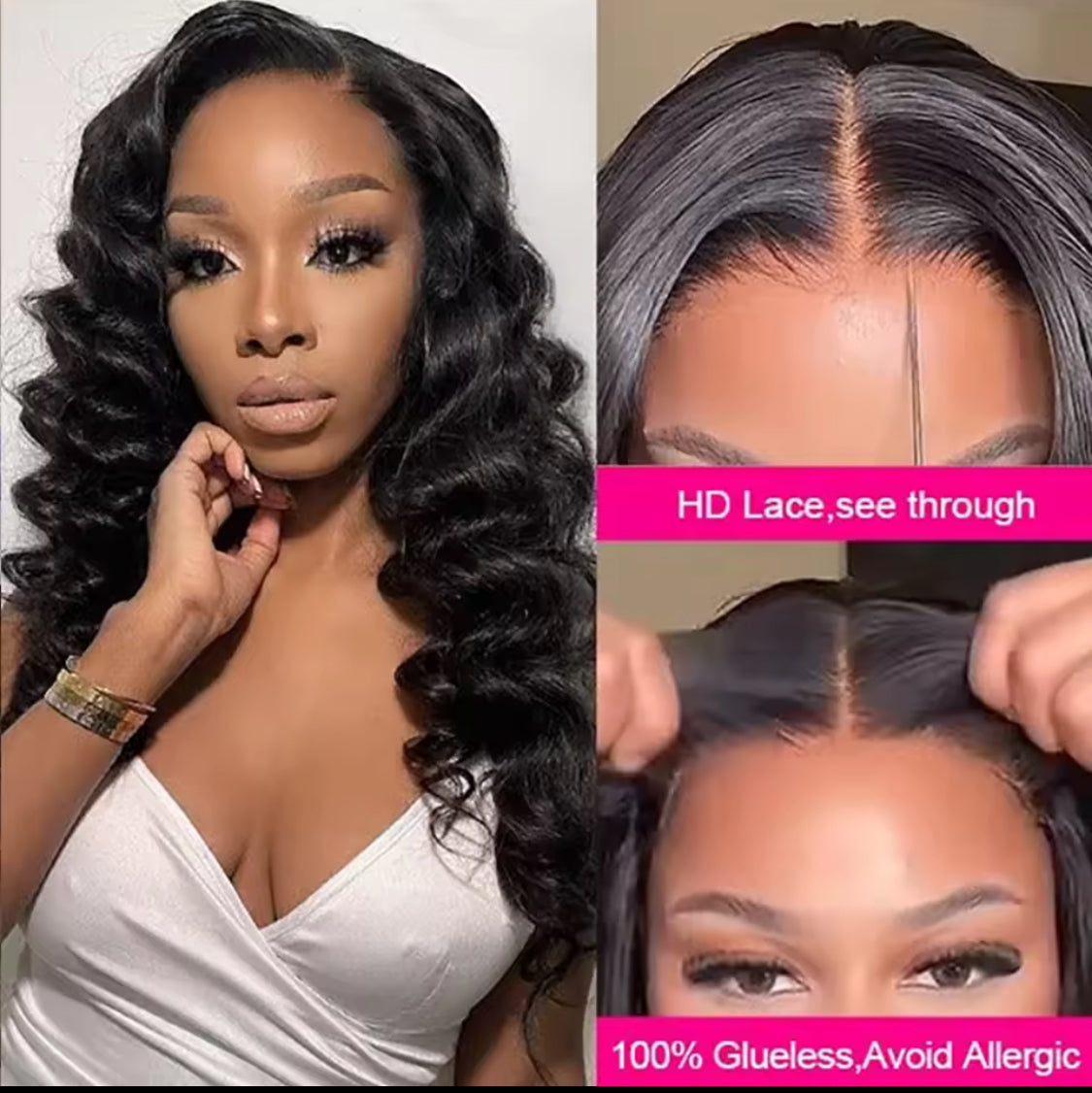 Kleberlose Perücke mit Lace-Frontal, Echthaar, gebrauchsfertig, locker, tief gewellt, vorgeschnitten, Lace-Closure-Perücke, 180 Dichte