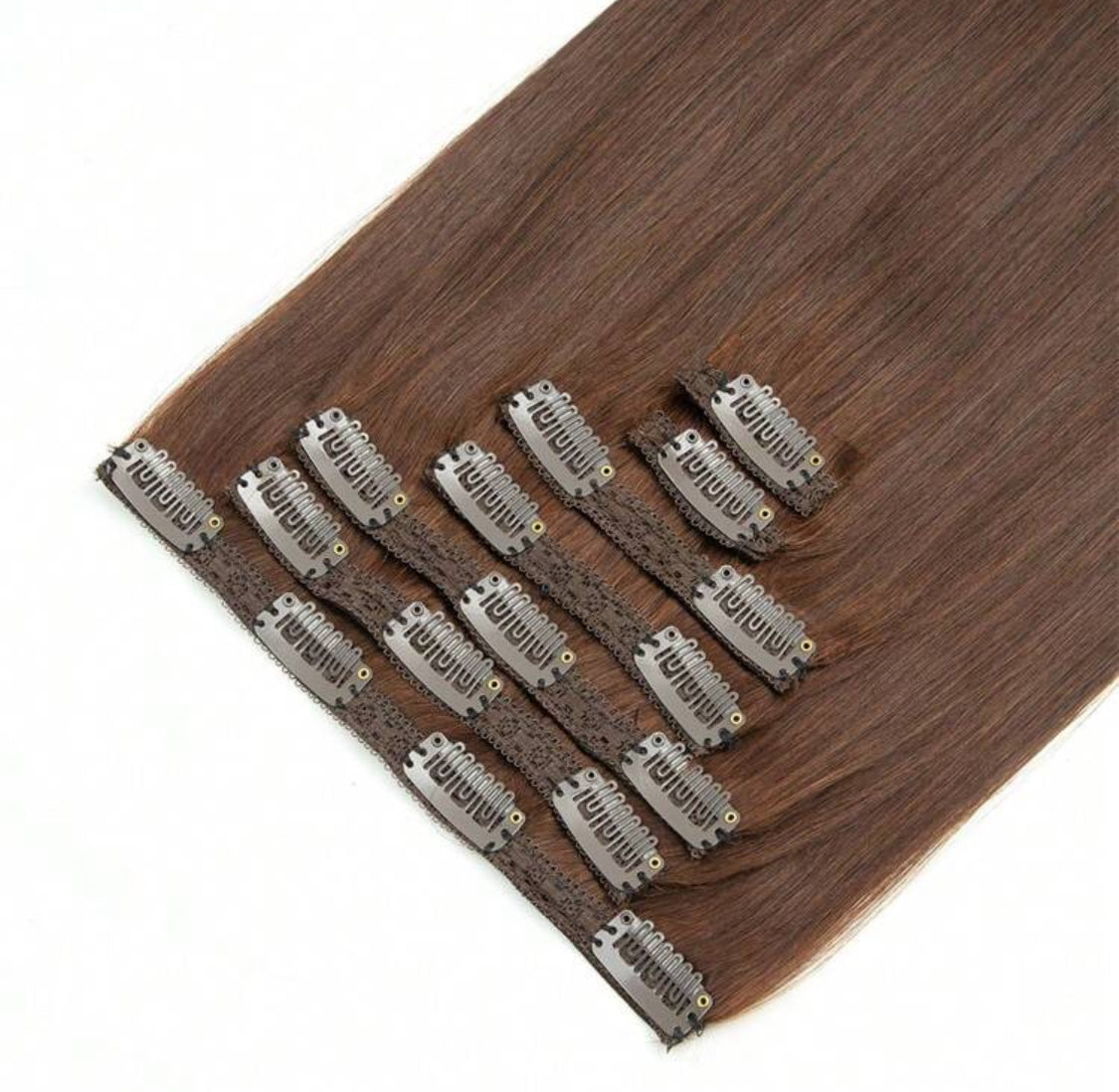 Chocolate Silky 100% Human Hair Clip-In Extensions – Silky Straight, Natural Black, 7-Piece Set, 120gr