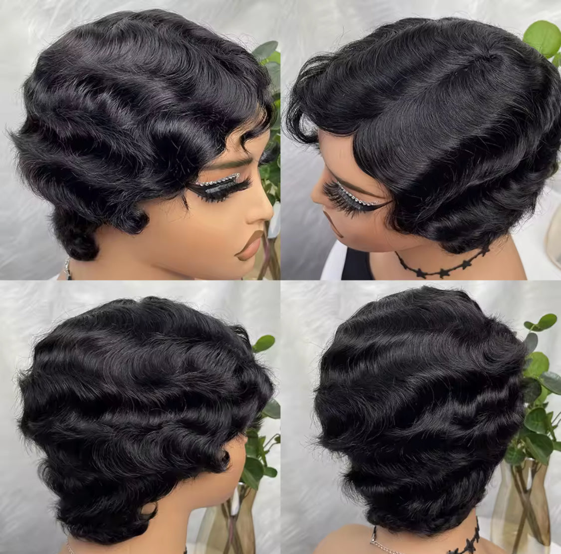 Short Human Hair Wig Pixie Cut Human Hair Finger Wave Wig 6inches pixie cut