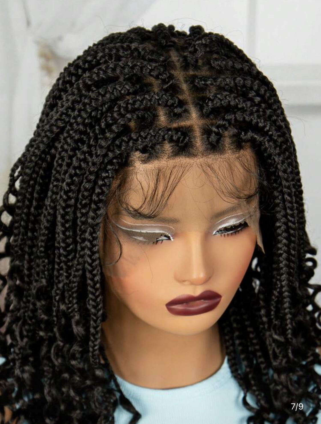 Short Knotless  Synthetic Box Braided Wigs  Braided Lace Wigs With Curly Ends Bob Braids Wigs Full Lace Wig 16 Inches.