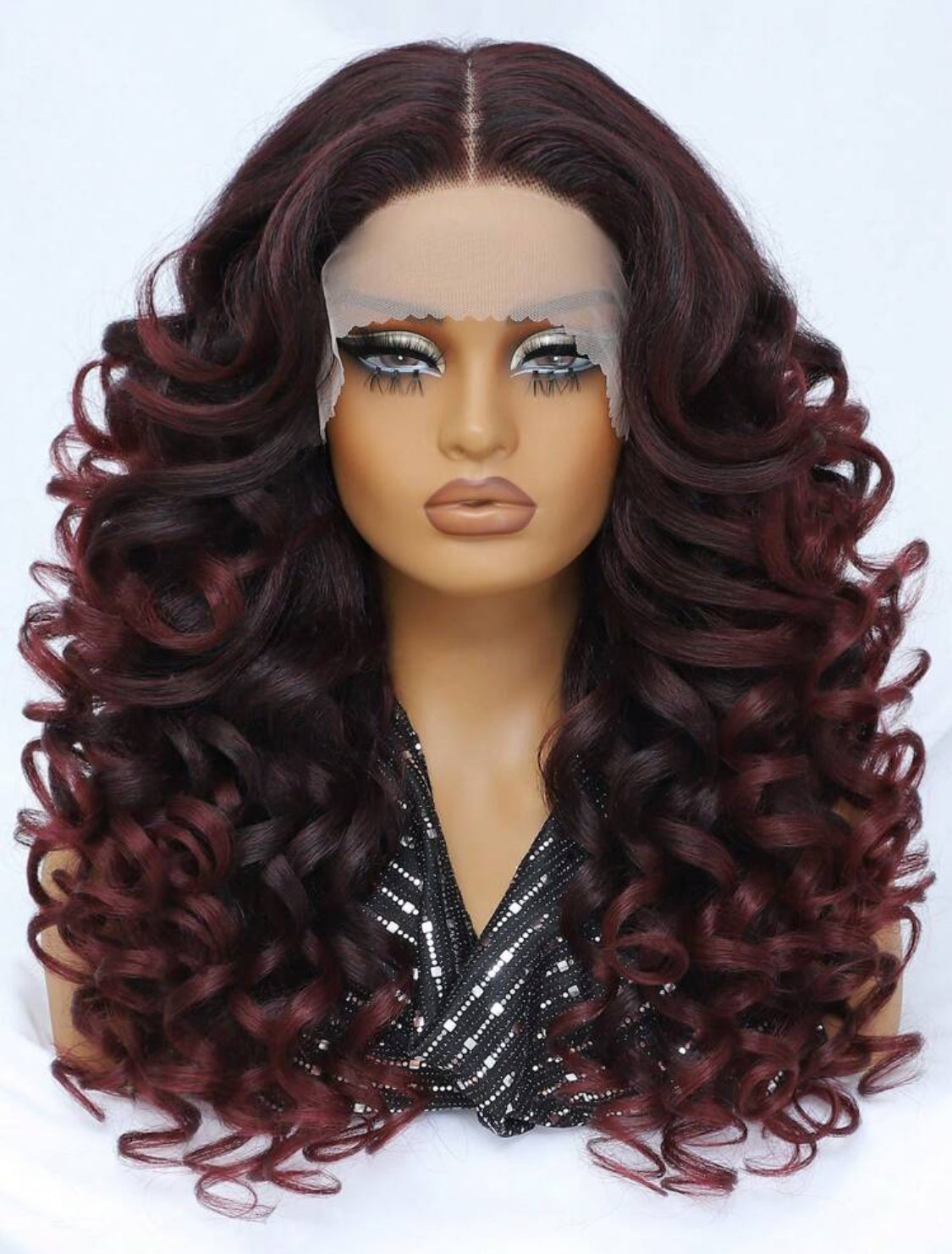 24 Inch HD Heat Resistant Fiber Lace Front Wigs Curly T-Part Synthetic Hair Glueless Lace Wigs 180% Density