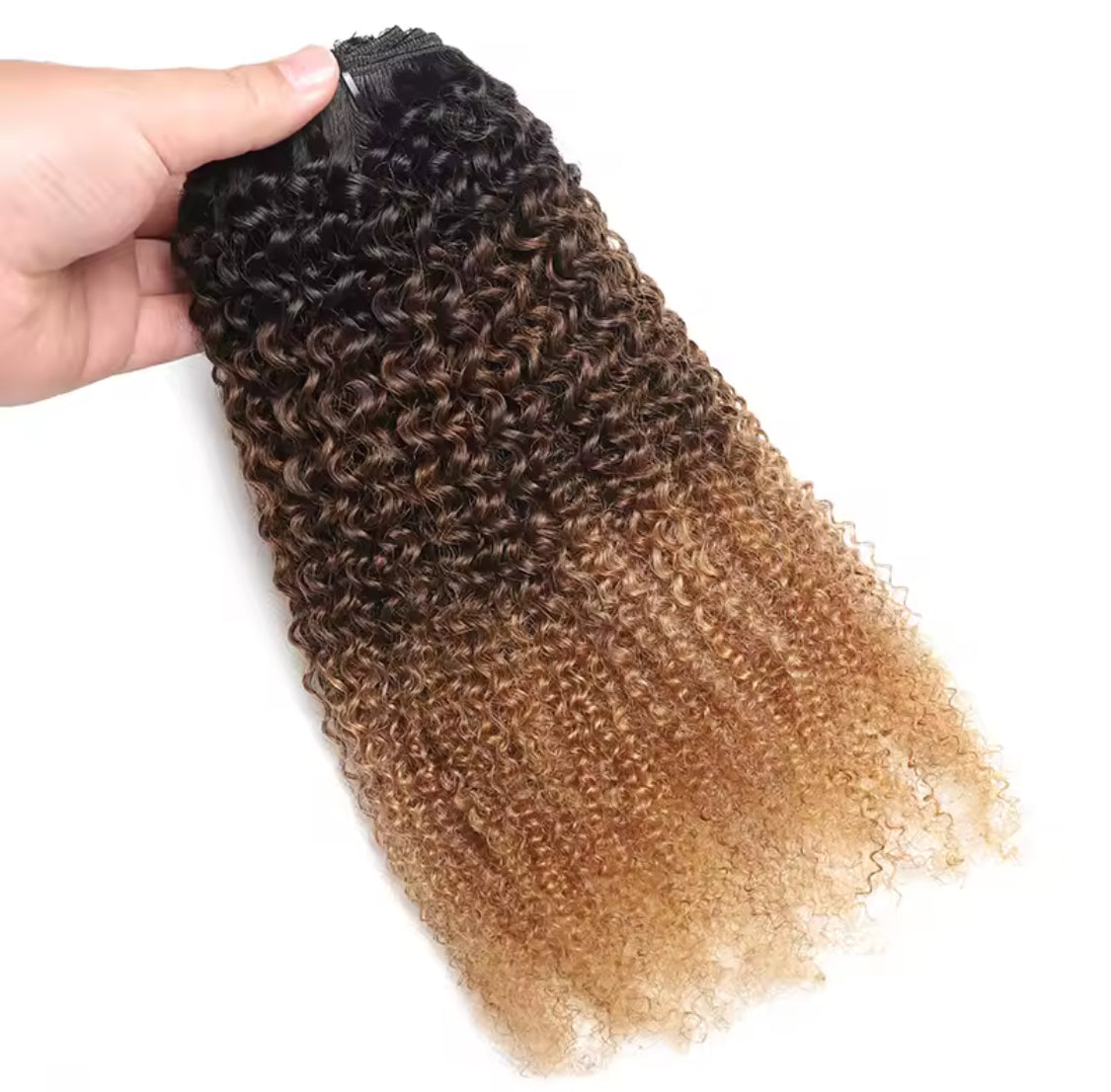 Afro kinky Curly Highlight Clip in Hair Extensions Human Hair Ombre 8pcs One Set Clip-In Hair Extensions Weft Hair Extension  Weaves