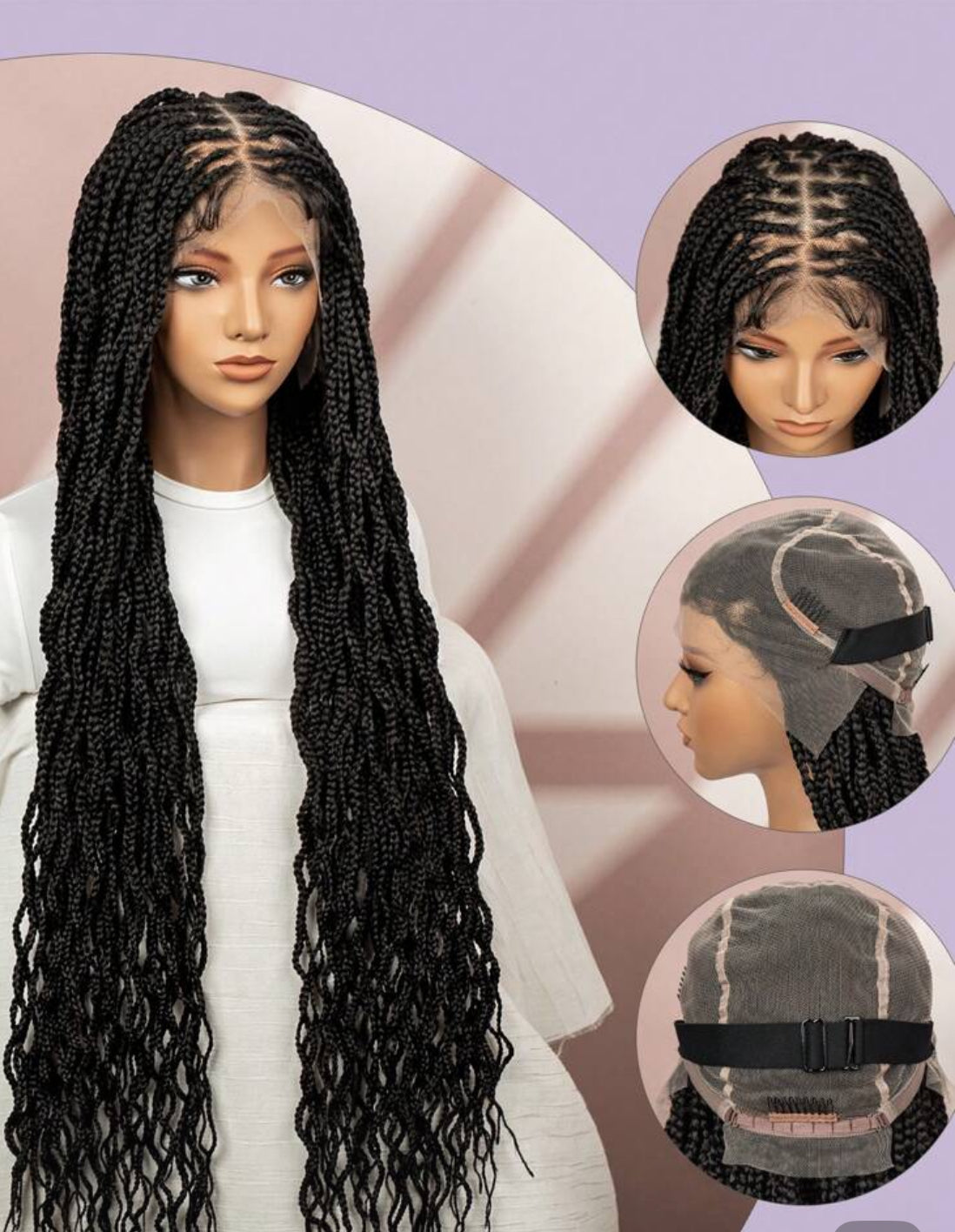 Premium Synthetic Handmade Lace Box Braids Short Three-Strand Twist Wig ,Bohemian Goddess River Box Braid Wig.