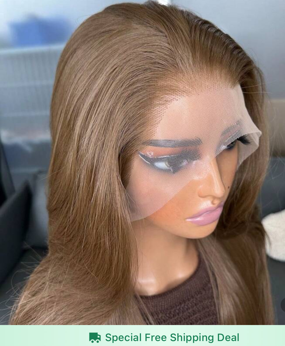 Hair Resistant Synthetic Hair Blonde Ombre 13x4 Synthetic Lace Front Wigs Bangs Glueless Middle Part 150% Density HD Transparent  Wigs