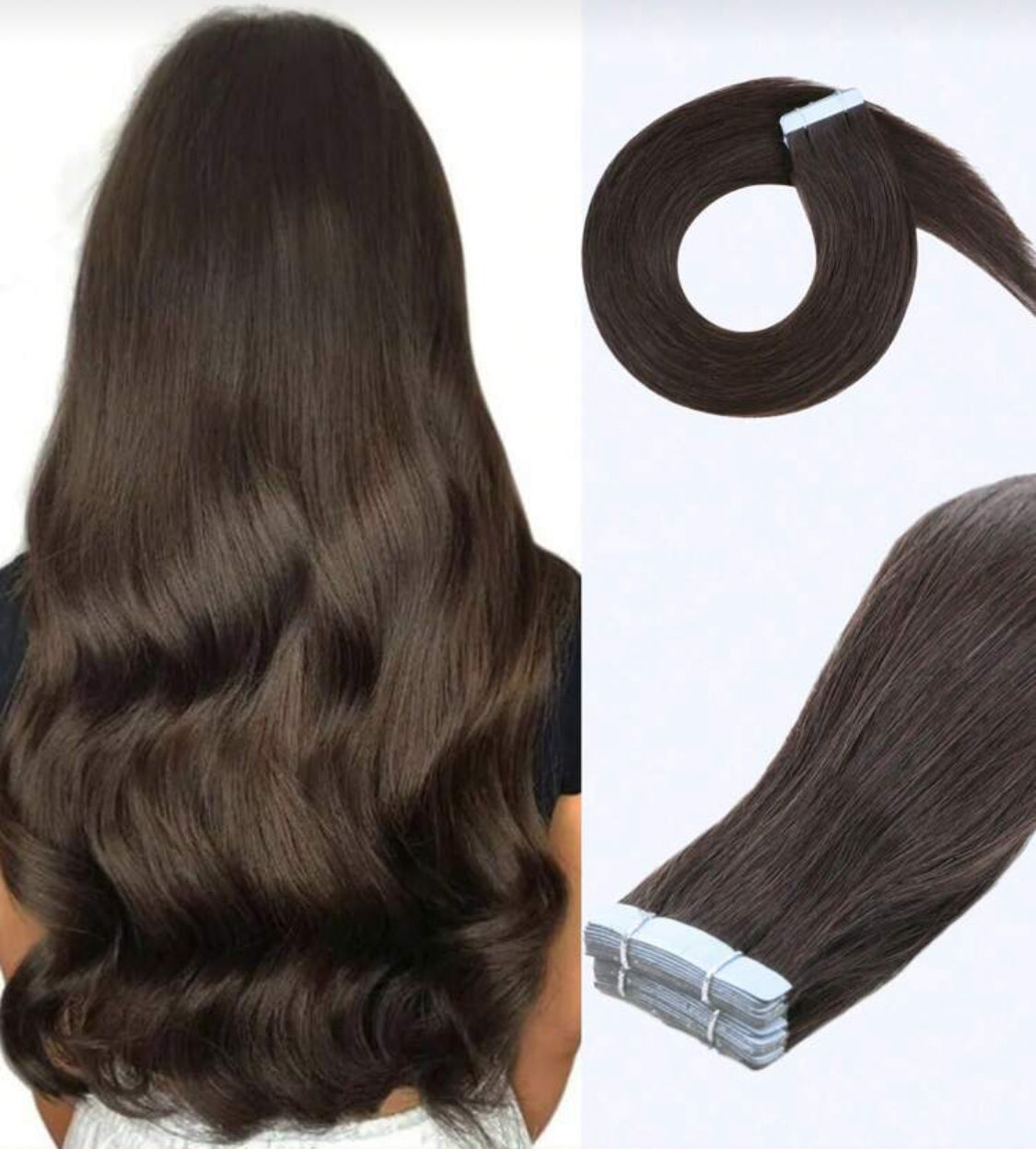Medium Golden brown Tape in Remy Human Hair Extensions Real Remy Human Hair Black 20 Pcs/Pack In Natural Human Hair