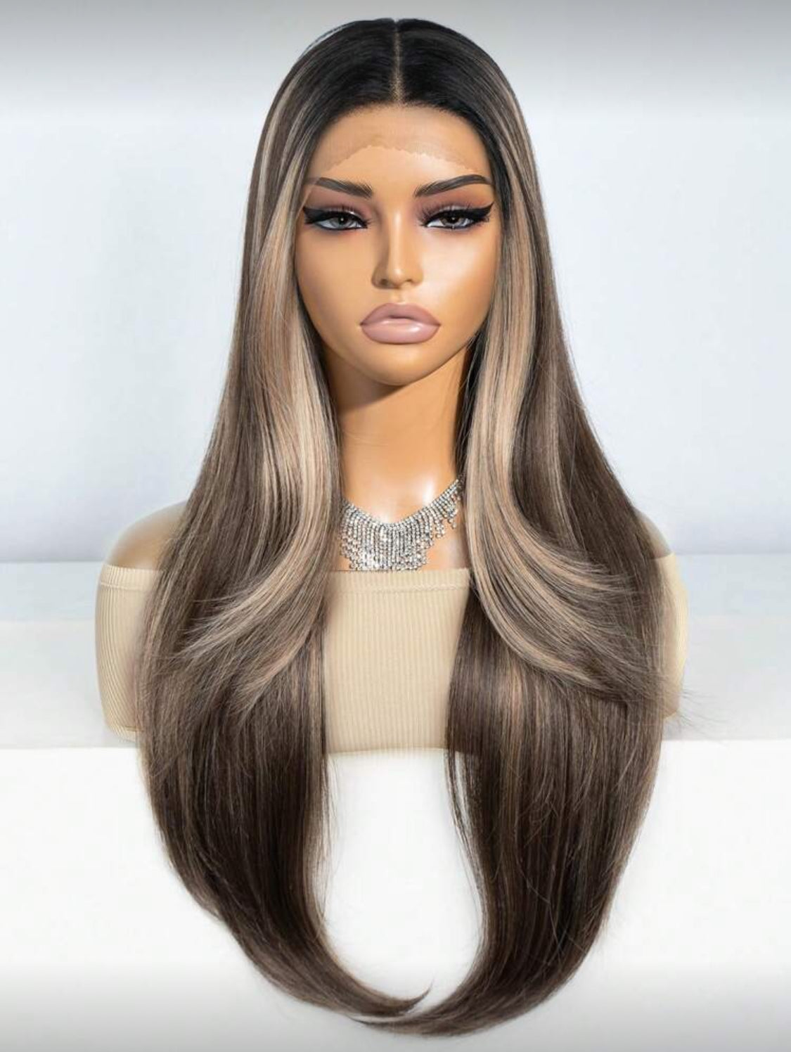 Highlight Cosplay Heat Resistant 28 Inch Synthetic Lace Front Wigs Straight Lace Hair Wig Orange Ombre Blonde Heat Resistant