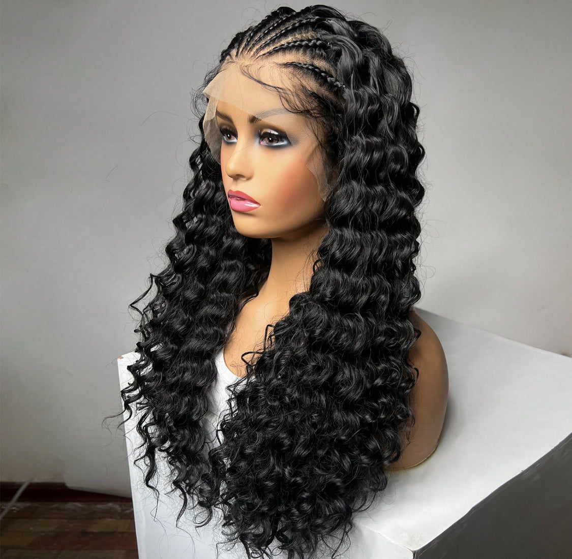 26 Inches Long Synthetic Lace Front Braids Curly Gluless Wigs With Baby Hair