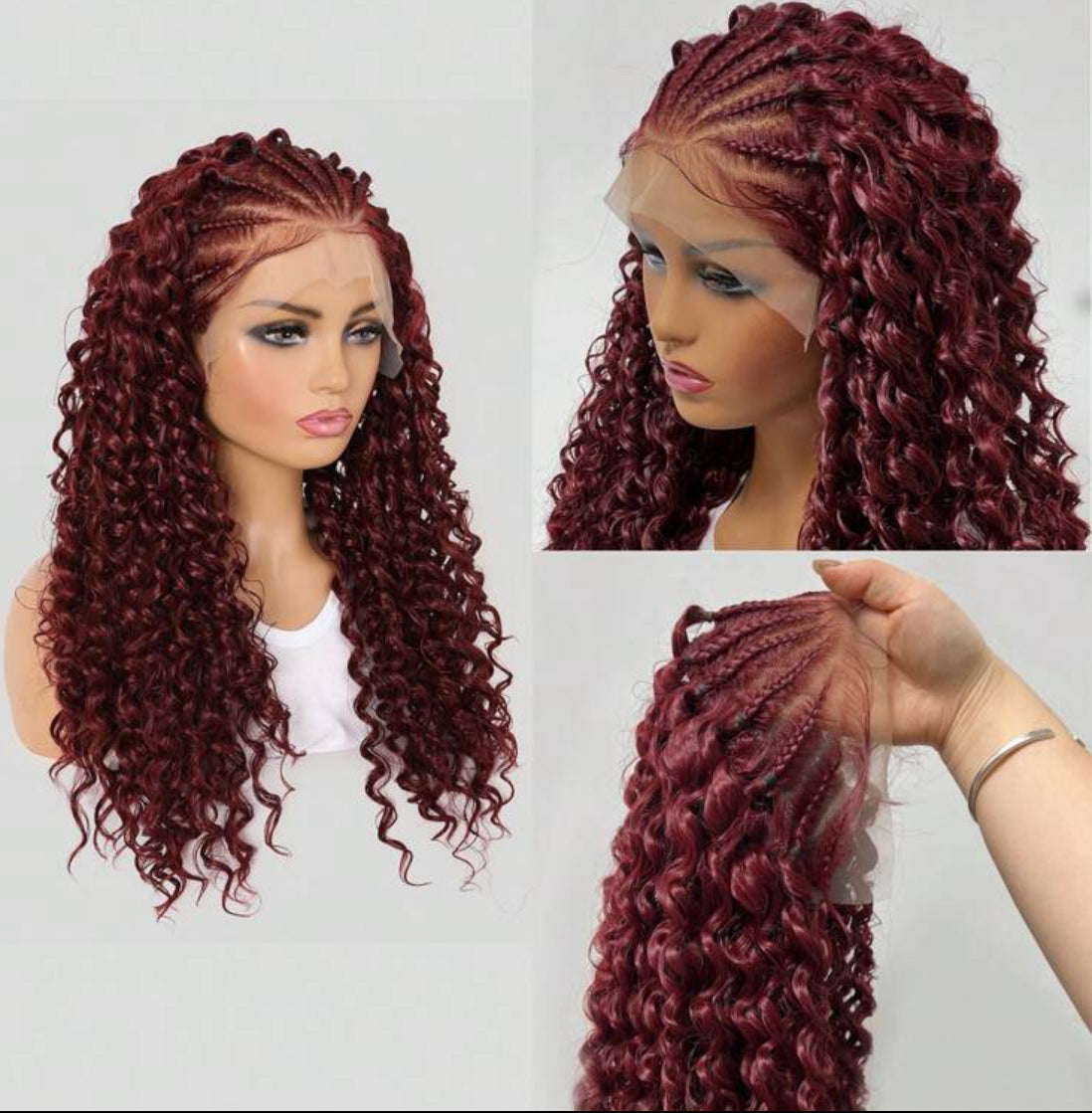 Burdungy Wig 26 Inches Long Synthetic Lace Front Braids Curly Gluless Wigs With Baby Hair Burdungy Wig
