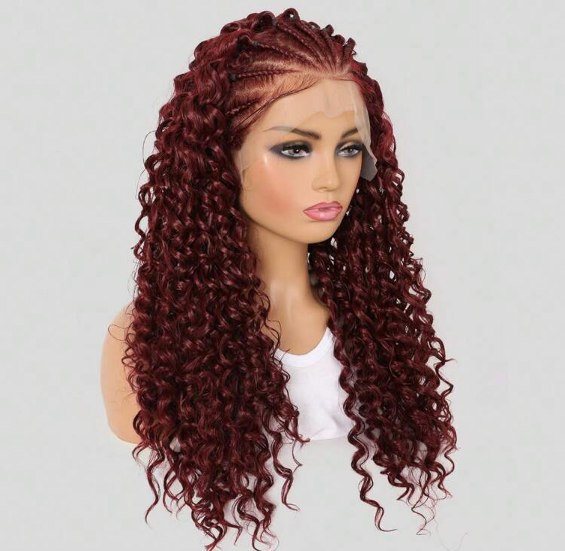 Burdungy Wig 26 Inches Long Synthetic Lace Front Braids Curly Gluless Wigs With Baby Hair Burdungy Wig