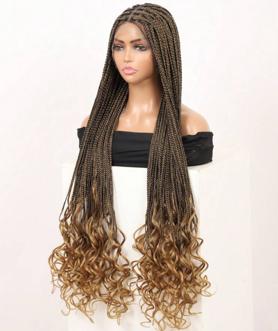 37 Inches Lace Front Knotless Synthetic Wigs Box Braided Wigs With Baby Hair Long Braids Wig With Curls Ends