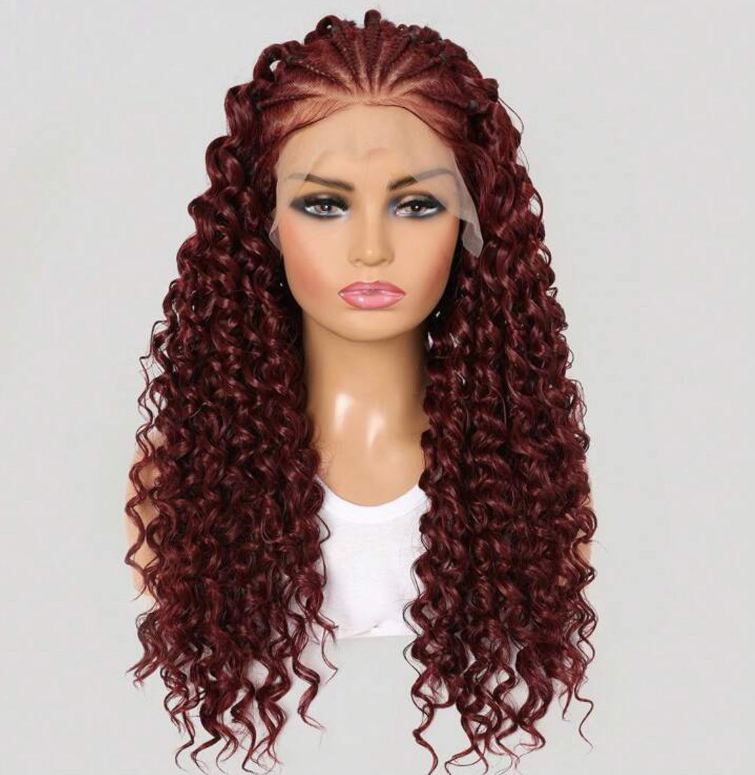 Burdungy Wig 26 Inches Long Synthetic Lace Front Braids Curly Gluless Wigs With Baby Hair Burdungy Wig