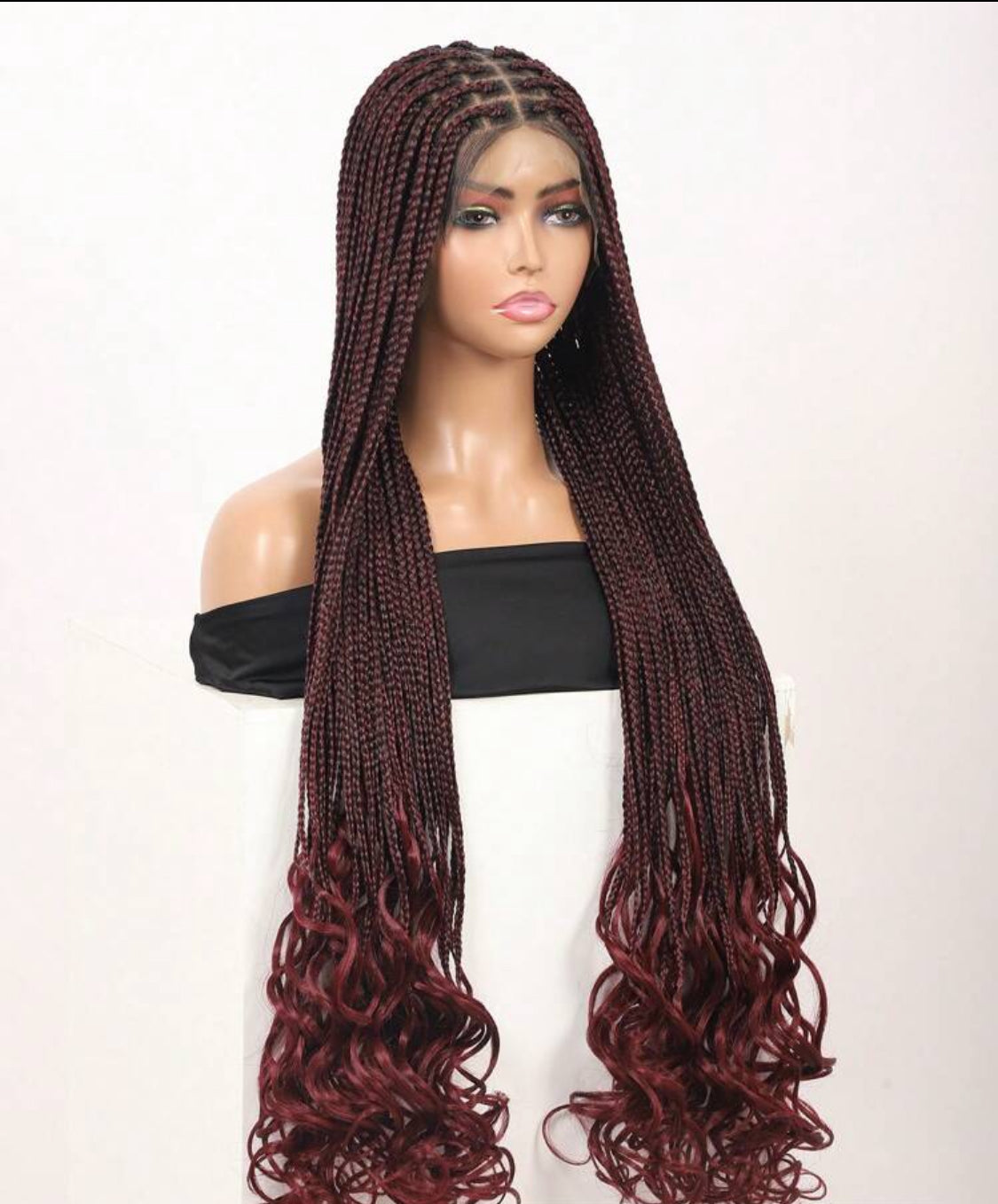 Red Ombre Lace Front Knotless Synthetic Wigs Box Braided Wigs With Baby Hair Long Braids Wig With Curls Ends