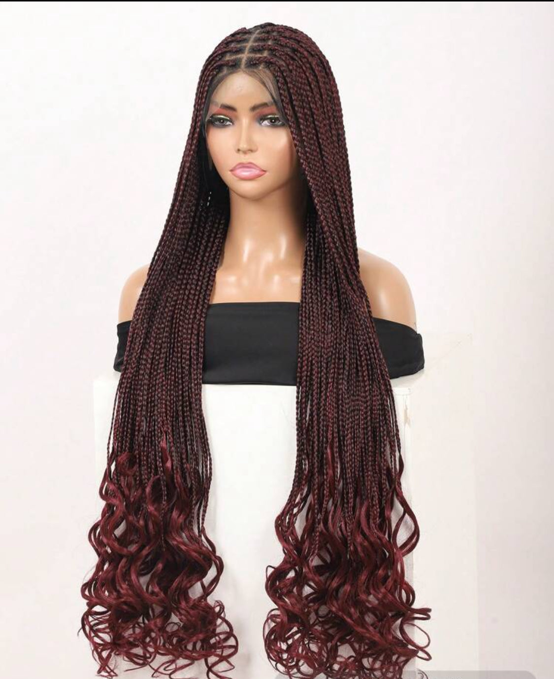 Red Ombre Lace Front Knotless Synthetic Wigs Box Braided Wigs With Baby Hair Long Braids Wig With Curls Ends