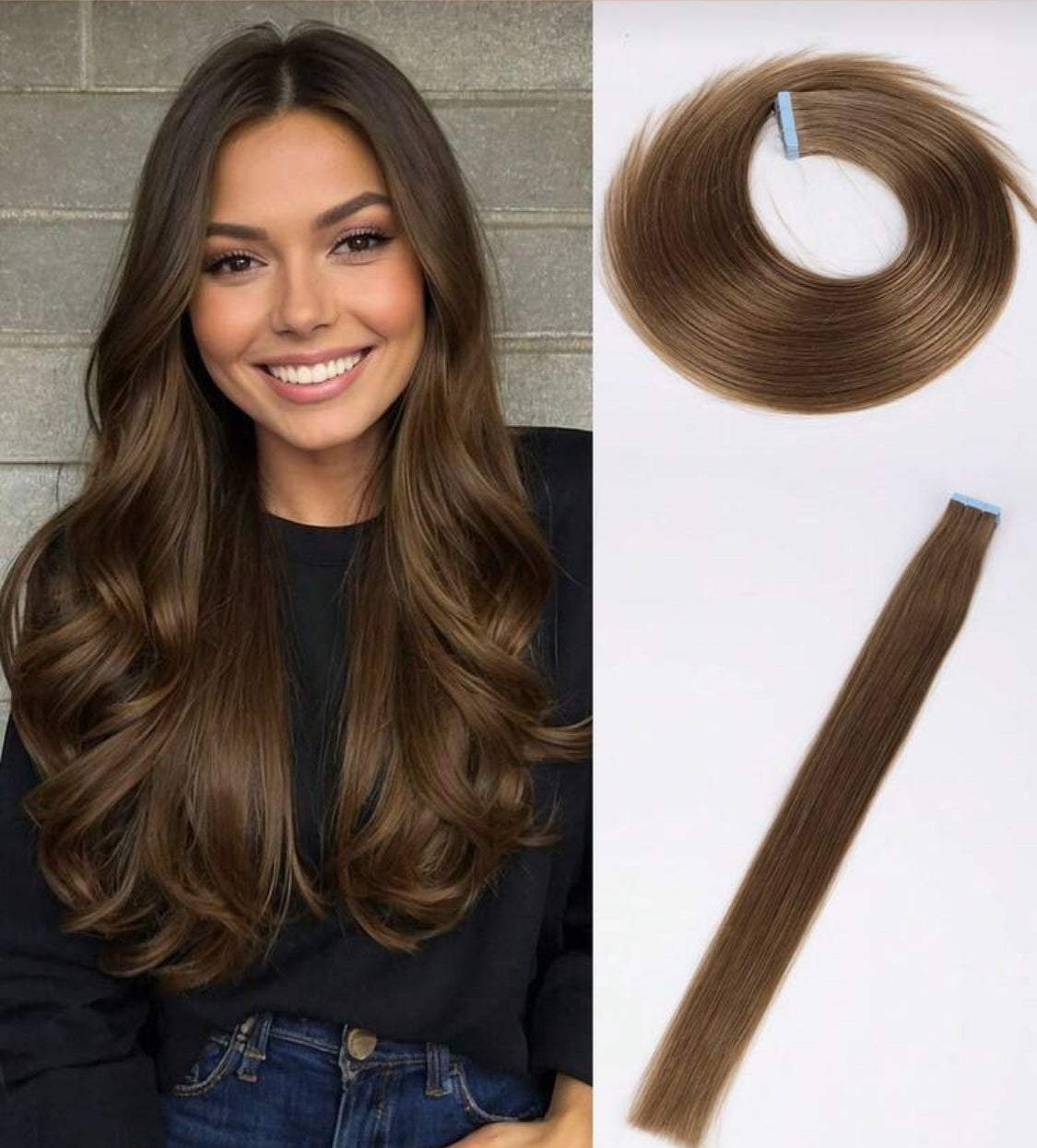 Medium Golden brown Tape in Remy Human Hair Extensions Real Remy Human Hair Black 20 Pcs/Pack In Natural Human Hair