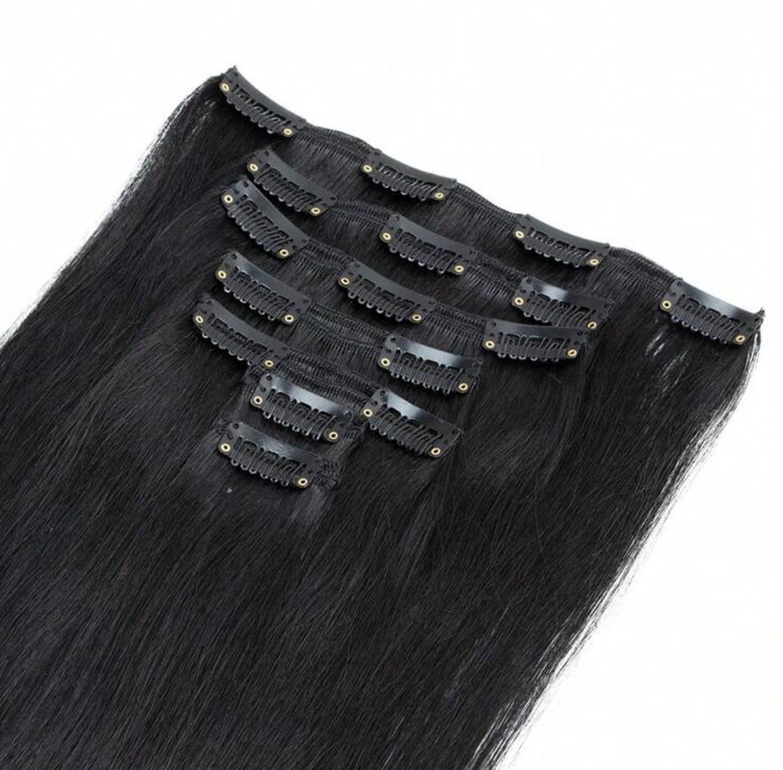 100% Human Hair Clip-In Extensions – Silky Straight, Natural Black, 7-Piece Set, 120gr