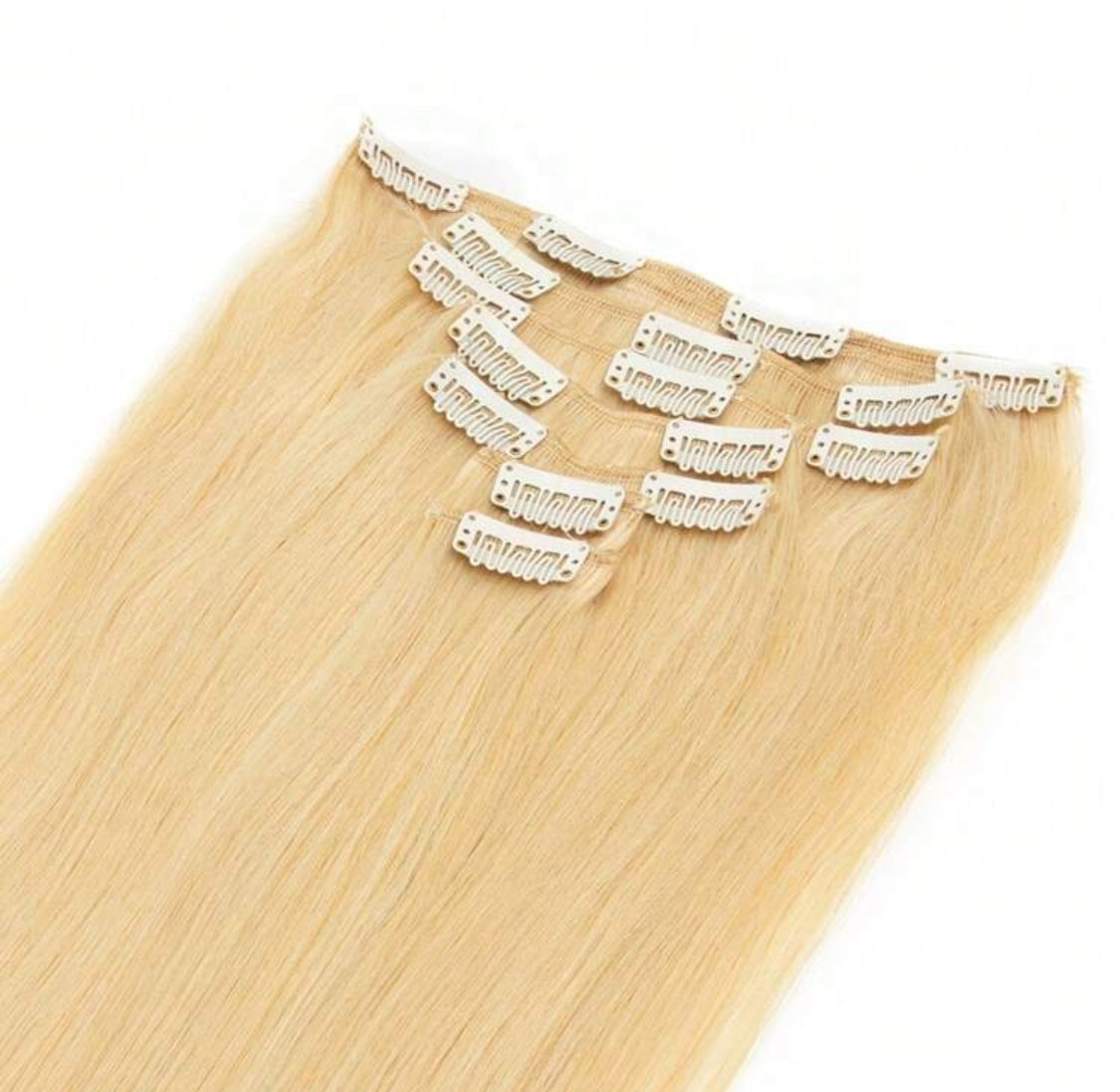 Blonde Premium quality  Straight, 100% Human Hair Clip-In Extensions , , 7-Piece Set, 120gr