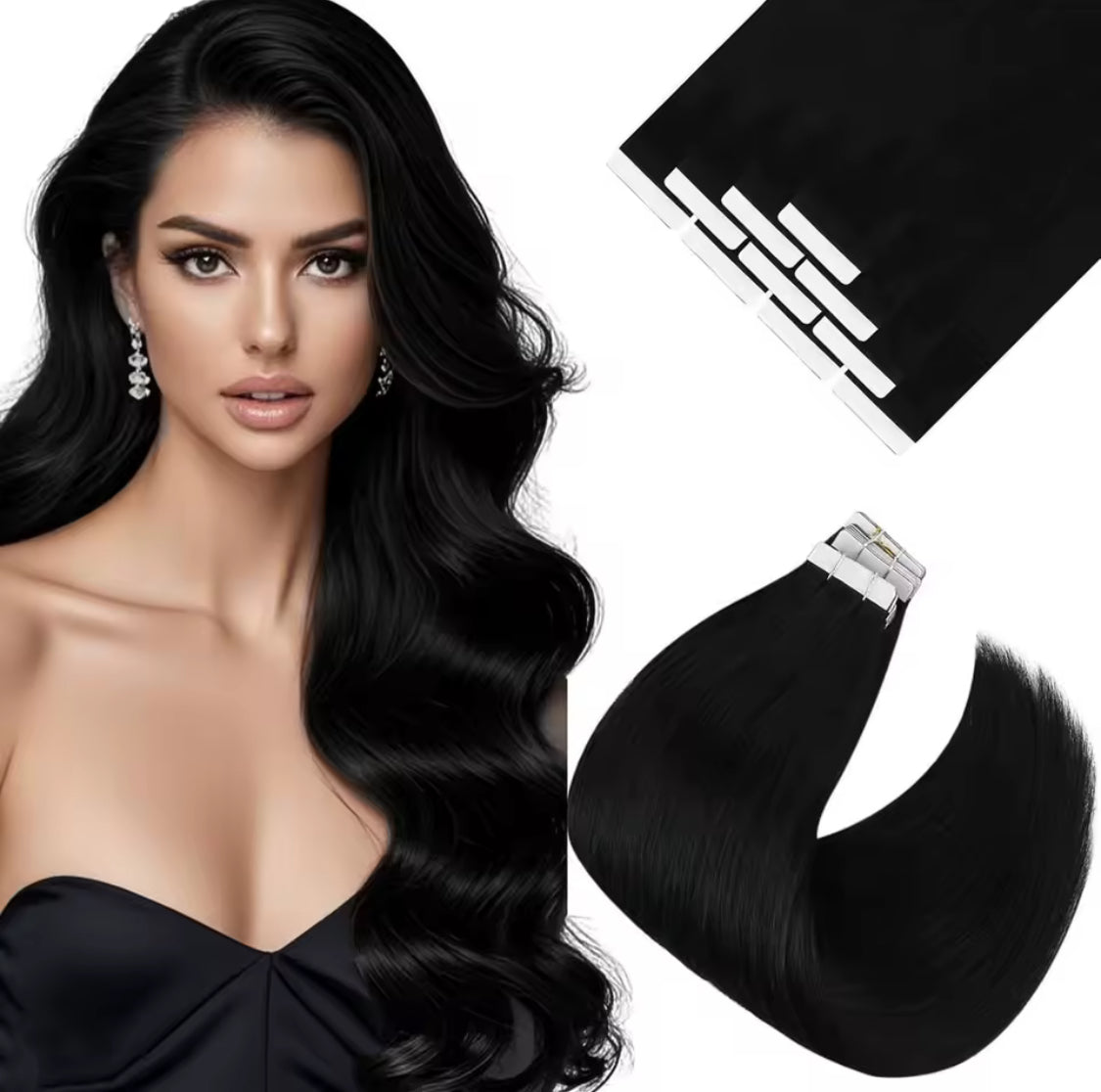 Remy Human Hair Tape In Extensions Real Remy Human Hair Black 20 Pcs/Pack Invisible Tape In Natural Human Hair