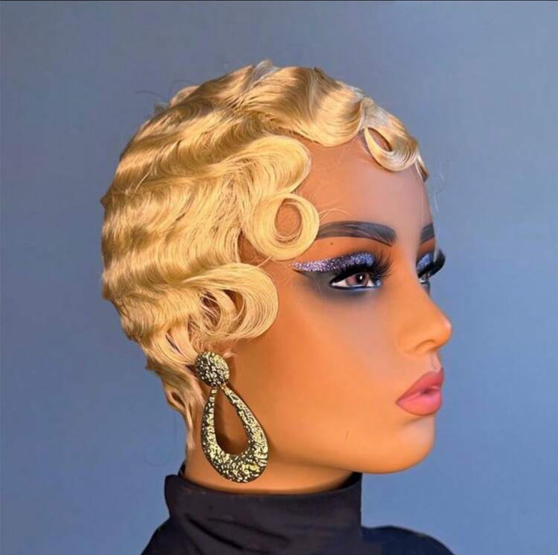 4 inches  blonde Short Finger Wave Wig Human Hair Wig Short Ocean Wave Wig Pixie Cut Wigs Natural Color
