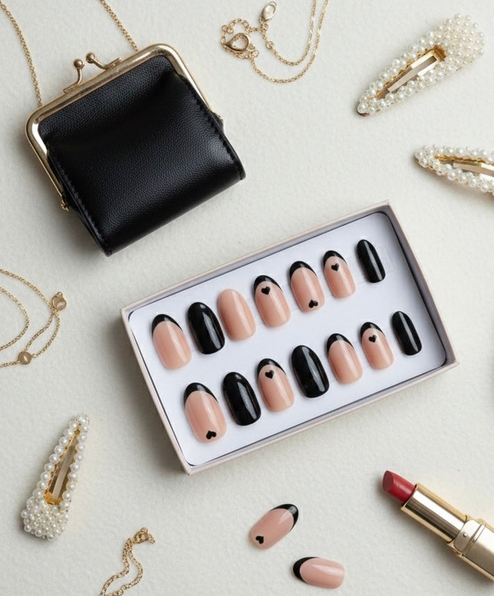 24Pcs Short Oval Heart Nails Design French Tip Press On Nails Set ,Perfect Fit luxurious Nails